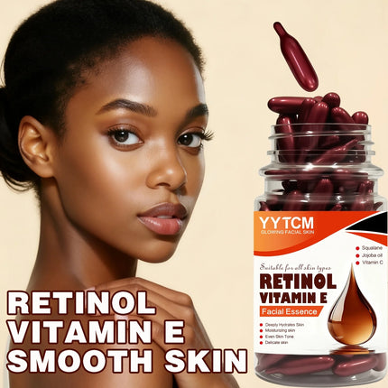 Retinol Vitamin E Deep Moisturizing Capsule Essence, Hydrates, Firms, and Smooths Skin, Contains Plant-Based Squalane, Vitamin C, Deep Hydration and Brightening Skin Essence (0.4Gx90 Capsules)/Bottle-1 Bottle
