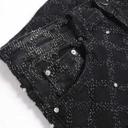 Men's Crystal Boot Cut Jeans Punk Black Stretch Denim Pants Rivet Slim Flared Trousers Fashionable Bootcut Trousers