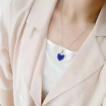 Heart Mood Locket Necklace Color Changing Necklace Temperature Mood Stainless Steel Love Shape Photo Pendant Necklace Jewelry