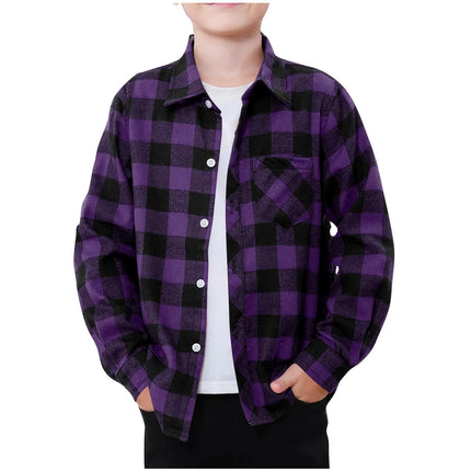 Children Stylish Flannel Shirt Trend Plaid Design Single Breasted Casual Lapel Shirt Boy Spring Outdoor Daily Soft Cozy Top