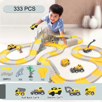 137-467pcs Car Electric Car Train Track Sets Brain Game Flexible Curved Vehicles Toys Plastic Colored Railroad for Child's Gifts