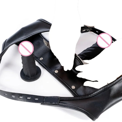 Ultra Sexy Silicone Dildo Sex Toy Kits with No Vibration Vaginal Anal Plug Harness Panties for Women Men Leather Bondage Gear