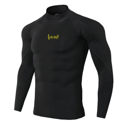 Men Gothic Print Compression T-Shirt Turtle Neck Quick-Dry Fitness Training