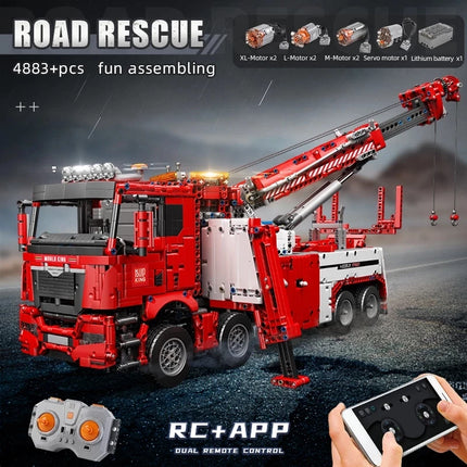 8x8 Road Rescue Truck Crane Building Blocks 4883Pcs Technical Motorized Assembly Bricks Toys For Kids Gifts