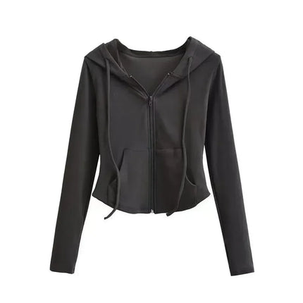 Women's Slim Fit Hooded Zip Up Sports Sweatshirt | Autumn Cropped Casual Jacket Long Sleeve Athletic Outerwear K Pop Clothes