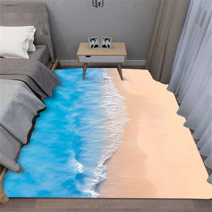 Crystal Velvet Carpet Summer Waves Beach Shell Rug for Living Room Sofa Bedroom Kitchen Hallway Decor