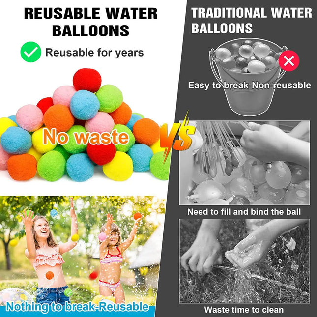 12/30/60Pcs Reusable Water Balloons Cotton for Kids Outdoor Toys Games Summer Pool Cotton Water Balls Toy Water Play Splash Ball