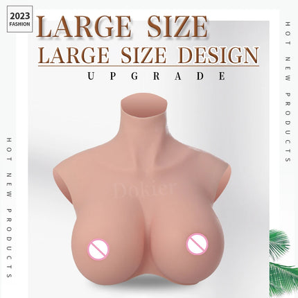Dokier H R S Cup Oversize plus Realistic Silicone Breast Forms Fake Boobs Breast Plates[Round neck silicone filled boobs