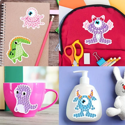 15pcs/Set DIY Handmade Artificial Diamond Painting Stickers, Free To Stick Cartoon Alien Stickers