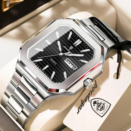 POEDAGAR Business Men's Watch Waterproof Luminous Date Week Classic Watches For Men Stainless Steel Men's Quartz Wristwatch Reloj