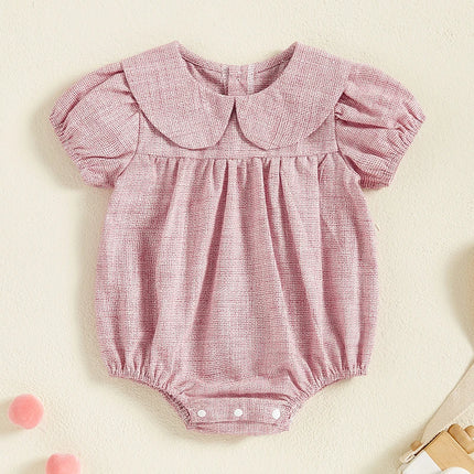 Baby Girls Romper Puff Short Sleeve Doll Collar Plaid Infant Bodysuit Infant Summer Clothes
