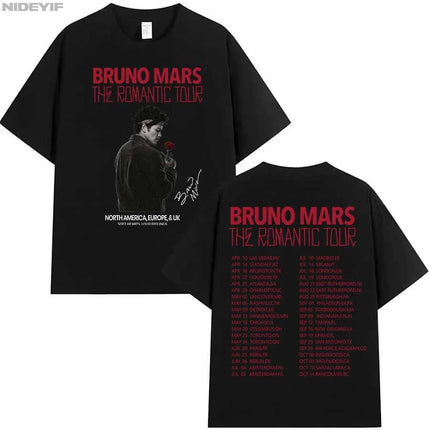 Bruno Mars The Romantic Tour T shirt for Men Women Hiphop Streetwear Oversized Tops 100% Cotton T-Shirt BM5