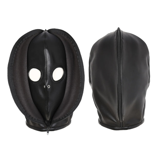 PU Leather Bondage Mask Full Head Hood Blindfold BDSM Fetish Roleplay Slave Harness Sexy Adult Sex Toys for Women Men Couples