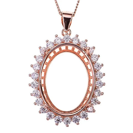 MeiBaPJ Inlay Multi Size Oval Gemstone S925 Sterling Silver DIY Empty Pendant Holder for Women Fine Charm Wedding Jewelry