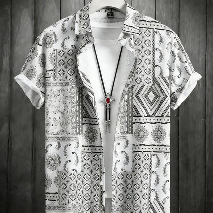 2026 Men's Summer Fashion Printed Short-Sleeve Shirt, Retro Trendy Lapel Shirt for Men, Hawaiian Beach Casual Top, Sizes XS-5XL