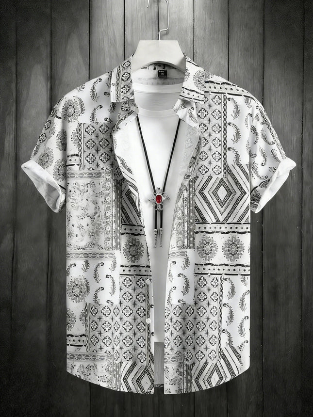 2026 Men's Summer Fashion Printed Short-Sleeve Shirt, Retro Trendy Lapel Shirt for Men, Hawaiian Beach Casual Top, Sizes XS-5XL