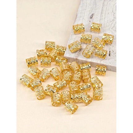 "Gold Plated Dreadlock Charms: 40-Piece Adjustable Hair Cuffs & Braid Rings for Goddess Locs & Twists"
