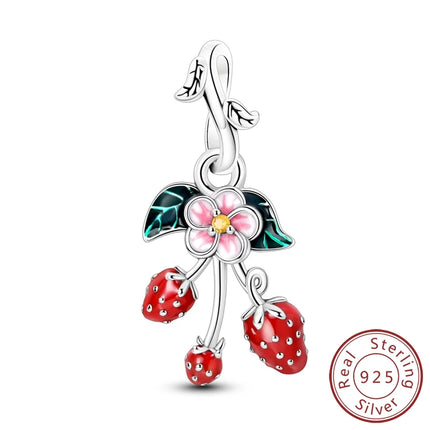 New 925 Sterling Silver Charms Bead Red Cherry Strawberry Love Heart Charm Fit Original Bracelet Pendant DIY Jewelry For Women
