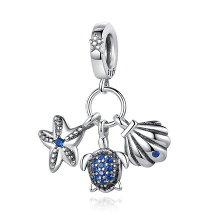 925 Sterling Silver Blue Ocean Series Beaded Charms  Pendant Fit for The Brand's DIY Bracelet Women Jewelry Girlfriend Gifts
