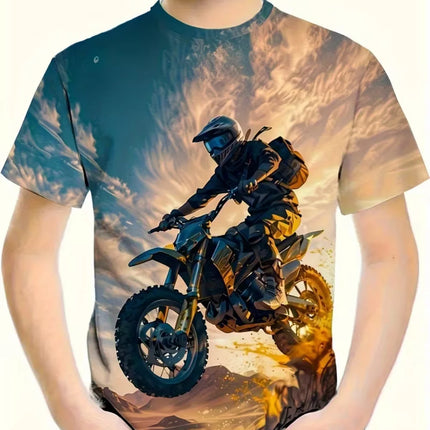 Motorcycle Rider Boys T-Shirt 3D Printed T-Shirt for Boy 2-10Y Short Sleeve Tee Top Baby Child Summer Trendy Street Children Top