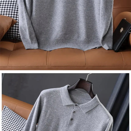 100% Pure Wool Cashmere Sweater Men's POLO Neck Knitted Pullover Autumn Winter New Warm Top Fashion Korean Edition Jacket