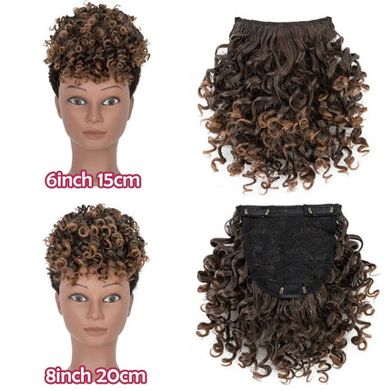 Snoilite Synthetic Afro Puff Bangs Hairpiece Short Kinky Curly Hair Bun For Women Girls Short Chignon Hair Extension Black Brown