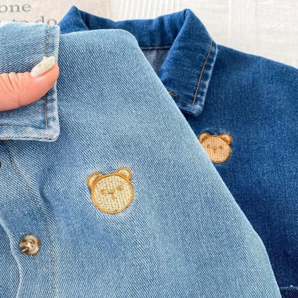 Korean Style Spring Autumn Baby Boy and Girl Romper Newborn Denim Open Button Single Breasted Lapel Casual Jumpsuit H90100