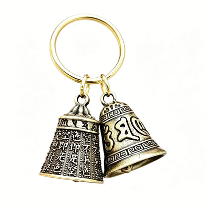 Retro Fashion Six-Character Carved Bell Keyfob Portable Keychain Pendant Car Bag Decor Creative Party Gift
