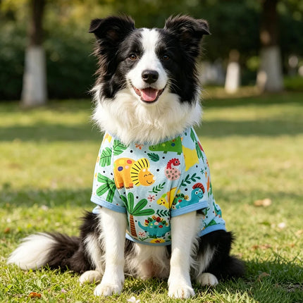 Cartoon Dinosaur Palm Leaf Print Dog Four Legged Pajamas Soft Cotton Pet Jumpsuit Breathable Medium Large Dog Loungewear