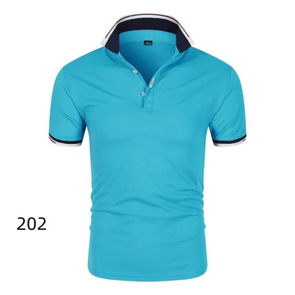 Men's Summer Short-Sleeve Collar T-shirt New Solid Color Casual Polo Shirt Trendy Breathable Loose Basic Splice Top