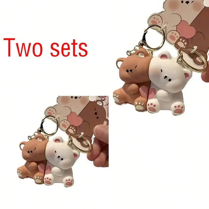 2pcs Cute Cartoon Bear Couple Keychain Mini Pendant For Bag Car Decoration Valentines Day Gift