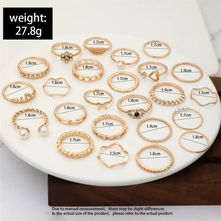 30Pcs Bohemian Geometric Knuckle Rings Set For Women Gold Silver Color Finger Ring Girls Fashion Party Jewelry Accessories