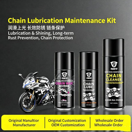 Motorcycle chain oil, chain cleaner, and specialized wear-resistant bottled chain wax for lubrication and maintenance