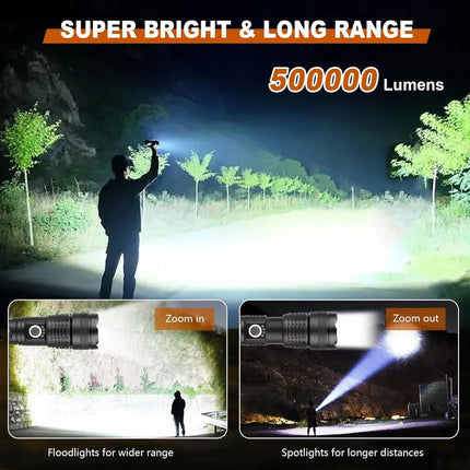 High Power LED Flashlight USB Rechargeable 5 Mode Aluminum Alloy Telescopic Zoom Torch Tactical Lamp for Outdoor Camping Fishing