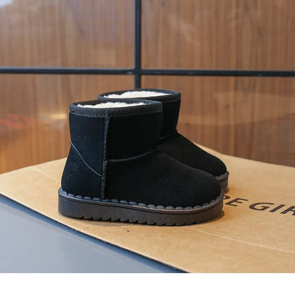 2025 Children Snow Boots Leisure Thick Fur Platform Winter Kids Short Boot Slip-on Unisex Concise Style Boys Girls  Kids Shoes