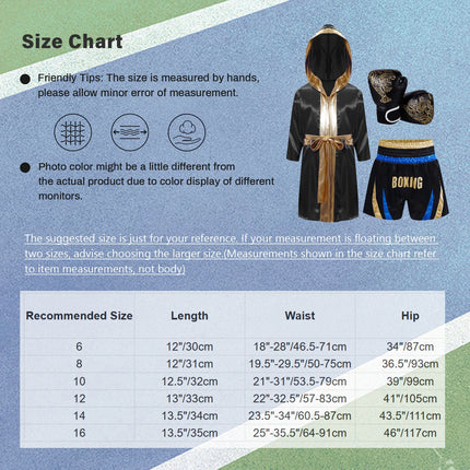 Boys Girls Halloween Carnival Boxer Cosplay Costume Boxing Robe Outfit Long Sleeve Satin Pugilism Hooded Cloak with Belt Shorts