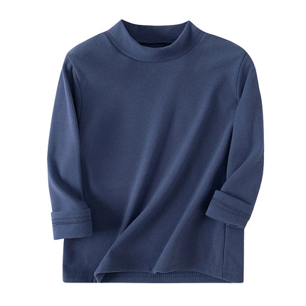 1/2/3piece Children's Autumn And Winter Warm Mid Neck Solid Color Base Casual Top T-shirt Boys And Girls Brushed Sports Pullover