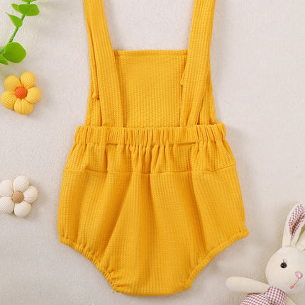 Baby Girl Romper Jumpsuit with Embroidered Rabbit And Carrot Pattern Adjustable Straps Triangle Design Infant Clothing