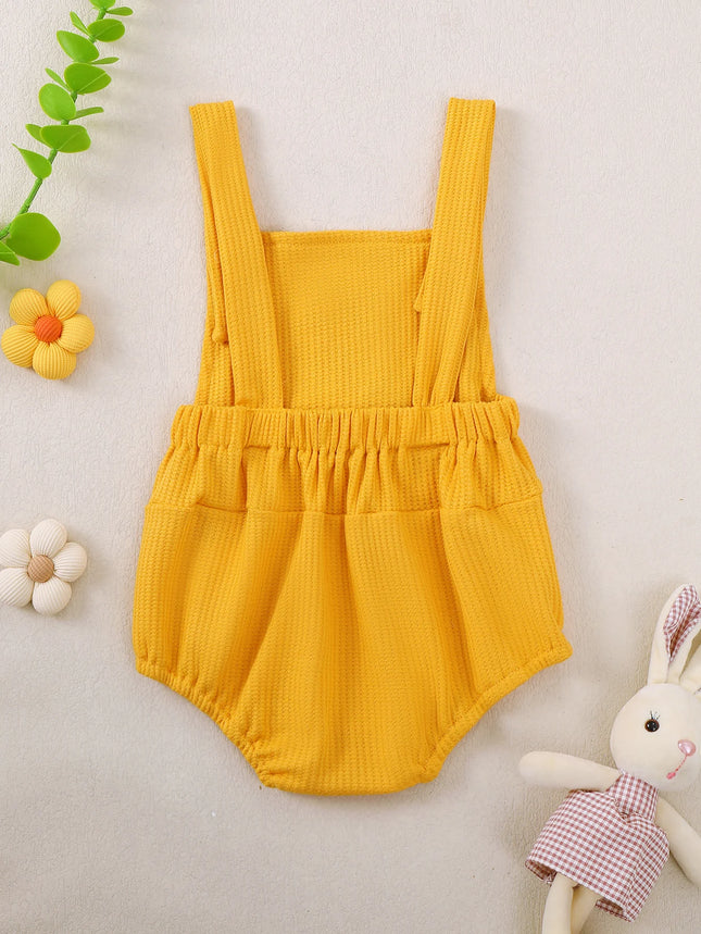 Baby Girl Romper Jumpsuit with Embroidered Rabbit And Carrot Pattern Adjustable Straps Triangle Design Infant Clothing