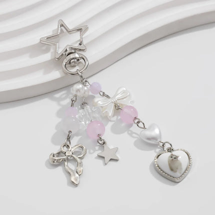 Cute Anti Loss Keychain Y2K Fashion Creamy Style Sweet Bag Small Pendant Fresh Butterfly Bow Pink Star Beaded Buckle Decoration
