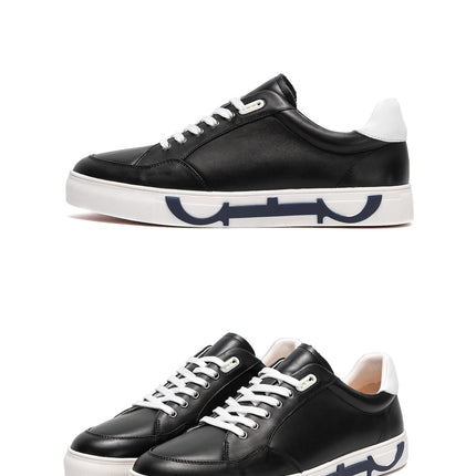 Men Casual Shoes Luxury Brand Leather Flat Shoes Black White Flat Breathable Massage Comfortable Casual Sneakers
