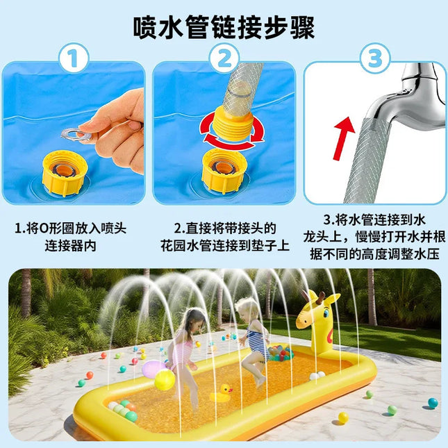 Arrival K Giraffe Sprinkler Mat Inflatable Swimming Pool Cartoon Water Play Toy Ball Pool Bathtub  Toddlers Family Garden Party
