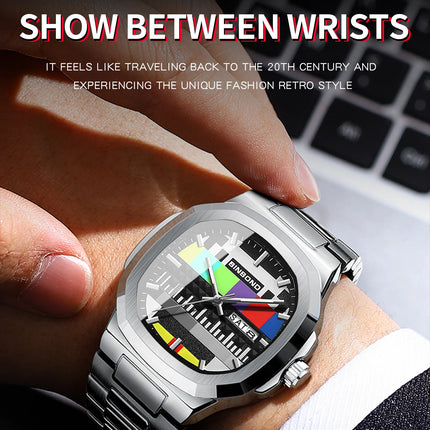 BINBOND Creative TV Dial Men's Watches New Fashion Original Retro Design Luminous Quartz Wristwatch For Man With Calendar Week