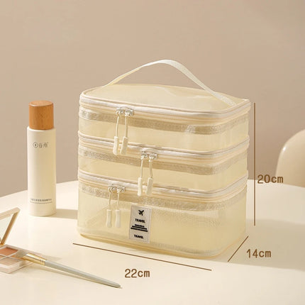 Fashion Transparent Mesh Travel Cosmetic Bag Storage Multi Layer Portable Womens Toiletry Bag Large Capacity Bag Makeup