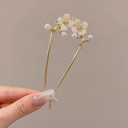 Hair Stick Alloy Bun Maker for Thick Hair Women 4-Prong U-Shape Quick Updo Tool Non-Slip Vintage Hairpin Boho Bridal Accessories