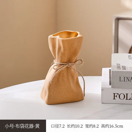 Ceramic Vase and Glass Flower Vase Hydroponic Money Bag Shaped Vase Flower Living Room Decoration Desktop Home Decoration