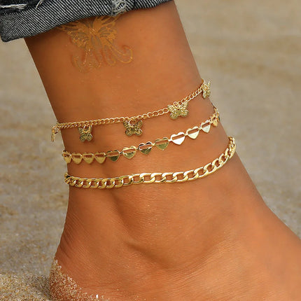 Bohemia Gold Color Snake Ankle Bracelet Set For Women Butterfly Key Lock Charm Multiple Styles Anklet Chain On Leg Boho Jewelry