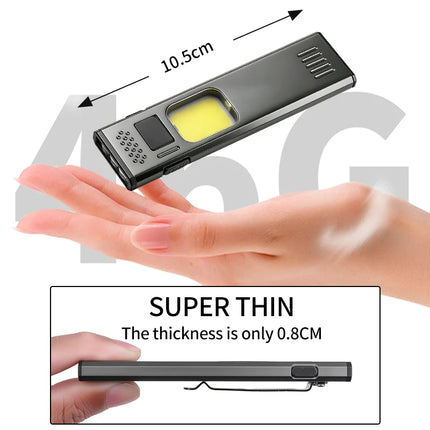 Ultra Thin Mini EDC Flashlight Magnetic LED Torch with Pen Clip USB Rechargeable Pocket Light for Outdoor Camping Hiking Carry