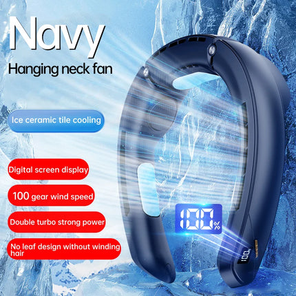 Neck Hanging Fan with TEC Semiconductor Cooling, 100 Speed, Quiet, No-Leaf, LED Display, Long Battery Life