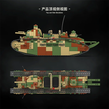 Military World War CHAR 2C Heavy Tank MOC Building Blocks Armored Vehicle Sets With Soldier FiguresToys Brick Holiday Gifts